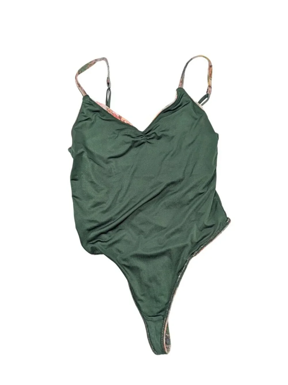 Out From Under Large Floral Lace Lined Adjust Strap Ruched Romantic Body Suit